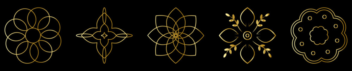 Set of gold floral ornament logo