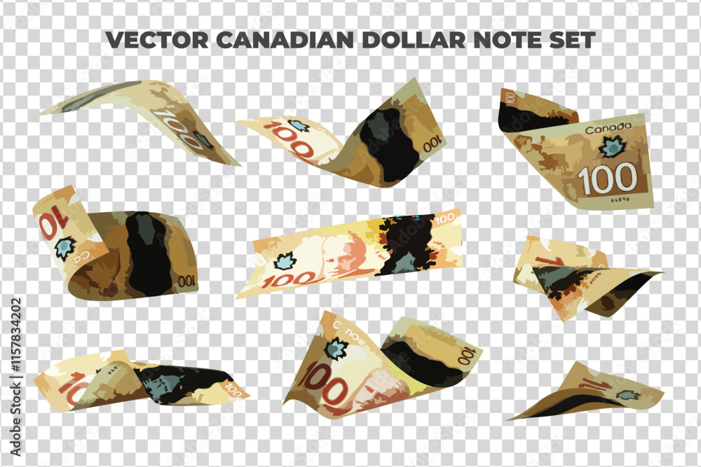 Aufkleber Vector illustration of set of 100 Canadian dollar notes flying in different angles and orientations. Currency note design in Scalable eps format

