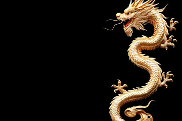 Obraz premium Majestic Golden Dragon in 3D Render with Alpha Path for Artistic and Creative Use