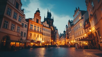 Fototapeta premium Illuminated Architecture at Night with Warm Lights