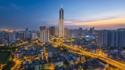 Naklejka premium Illuminated Landmarks at Night with Starry Backdrop