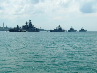 Moskva guards missile flagship cruiser of russian navy, battleships in Black Sea