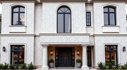Obraz premium Three-Story House Facade with Classical Architectural Details