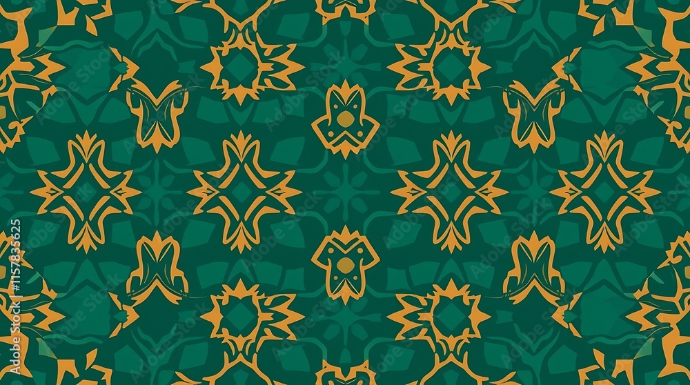 Poster emerald & gold geometric pattern: this intricate pattern features a captivating blend of emerald gre