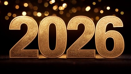 3D golden color text of 2026 with confetti everywhere with a stardust background; Happy New Year of 2026; Celebrate Happy New Year; text and font; graphic resources; graphic elements; Year of 2026