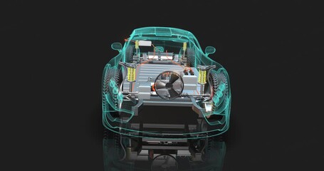 Efficient Driving. Electric cars with start-stop technology and visible interior parts. Technology related 4K 3D Animation.