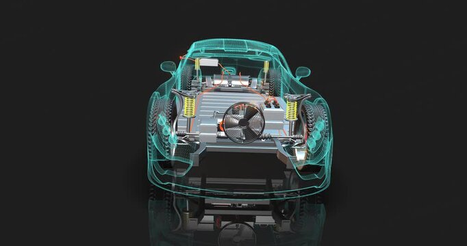 Efficient Driving. Electric cars with start-stop technology and visible interior parts. Technology related 4K 3D Animation.