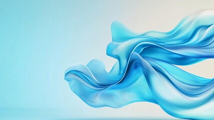 Fluidly Flowing Abstract 3D Render: Serene Blue Fabric Swirls on Soft Gradient Background. AI Generated