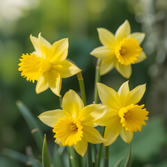 Obraz premium yellow daffodil flowers isolated on transparent background 