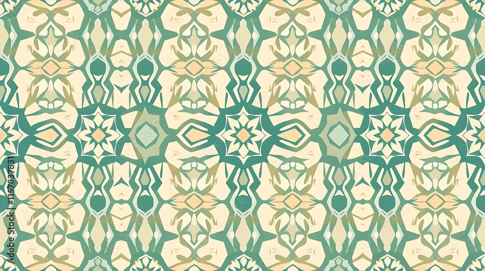 Poster abstract green and beige geometric seamless pattern: a repeating pattern of intricate green and beig