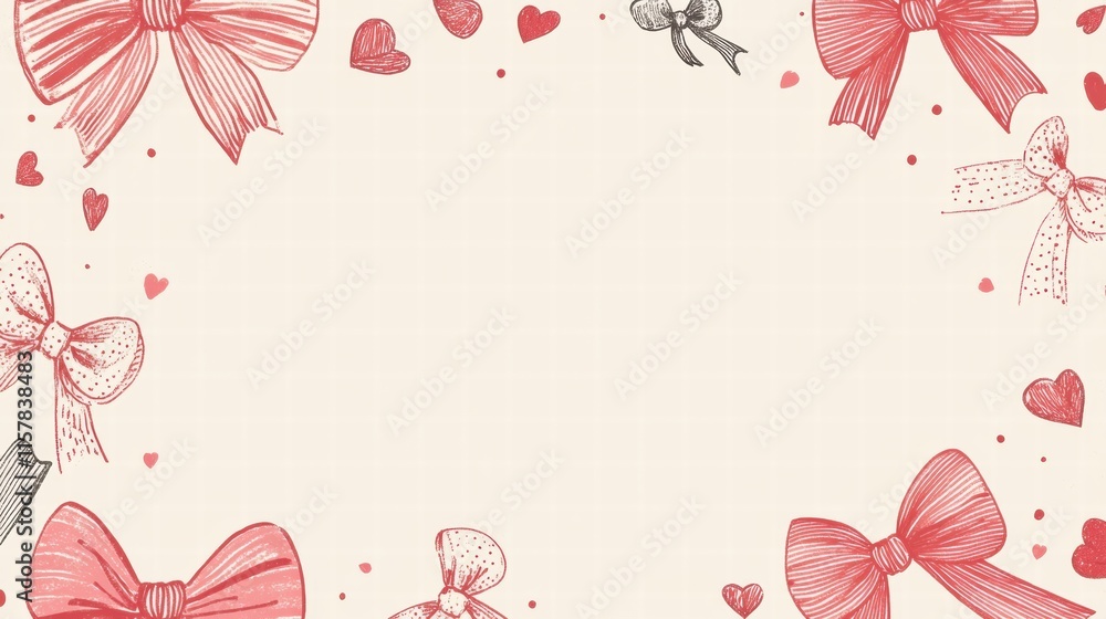 Fototapete whimsical hand drawn valentines day design featuring bows and hearts with ample space for customizat