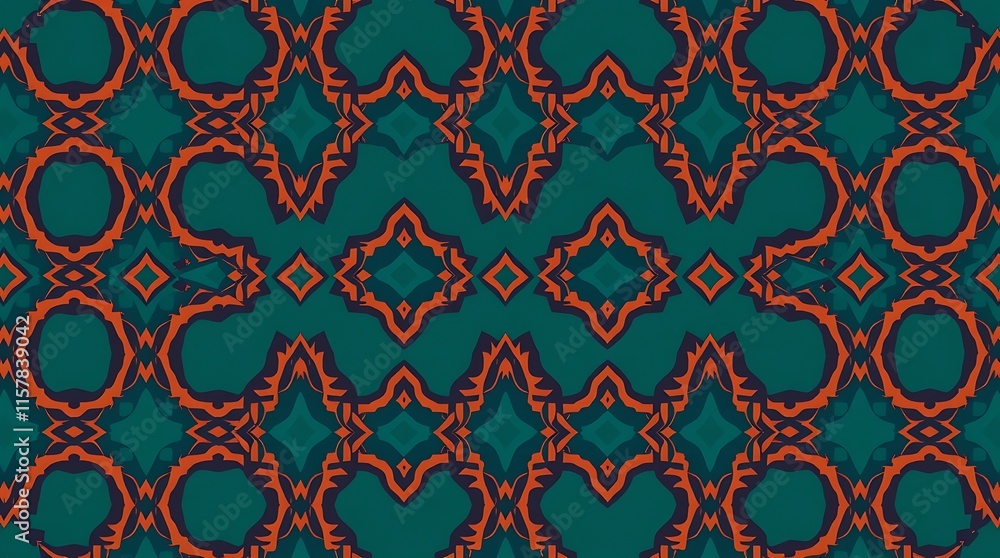 Poster teal and orange intricate pattern: a seamless pattern featuring a captivating blend of teal and oran
