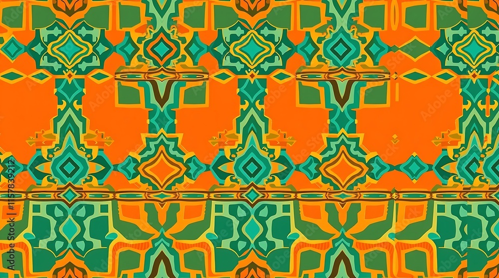 Poster vibrant geometric pattern: a mesmerizing kaleidoscope of colors and intricate patterns, bursting wit