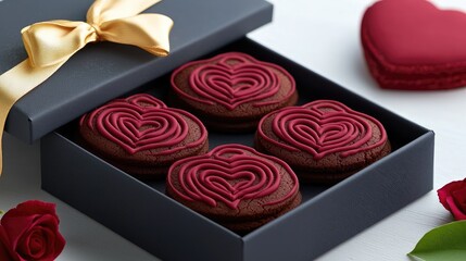 Valentine's day gift box with heart-shaped cookies home kitchen food photography romantic setting close-up view sweet treats