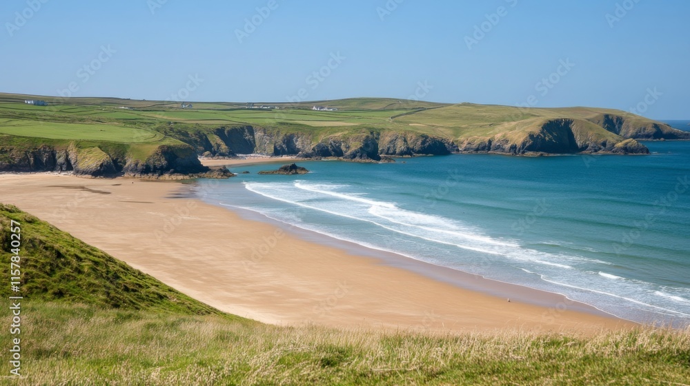 Poster Tranquil Beach with Gentle Waves and Soft Sands