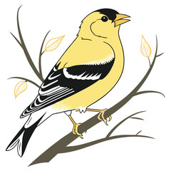 A cheerful goldfinch perched delicately on a twig