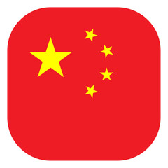 Square Rounded China Flag with Red Color and Five Yellow Star