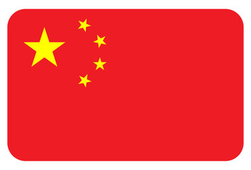 Rounded Rectangle China Flag with Red Color and Five Yellow Star