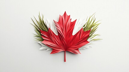 Fototapeta premium Intricately Folded Paper Canadian Maple Leaf Illustration: Patriotic Design, Minimalist Style. AI Generated