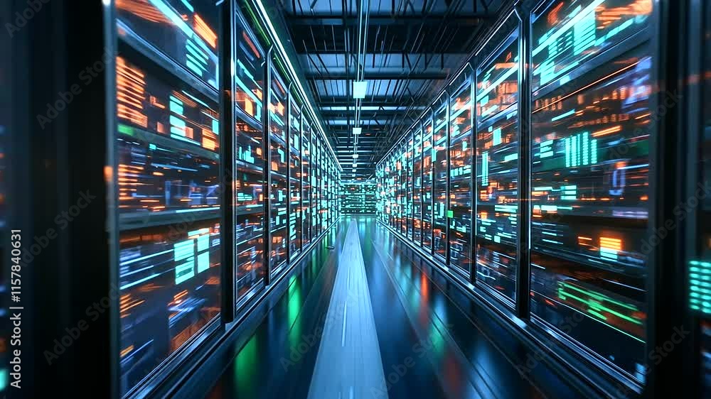 Poster Automated Warehouse with Robots and Drones in Motion