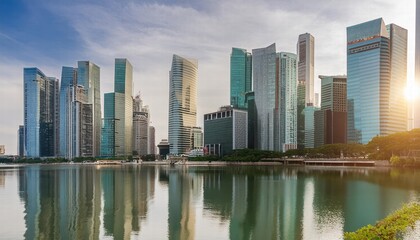 Stunning Reflective Skyscrapers and Modern Business Office Buildings Overlooking the Cityscape A Captivating View of Urban Architecture and Vibrant City Life