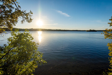 Sun in the late afternoon on a Wisconsin lake in early October.