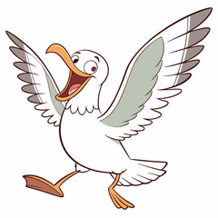 A gleeful seagull flying with an open beak and cheerful eyes Illustrator Artwork