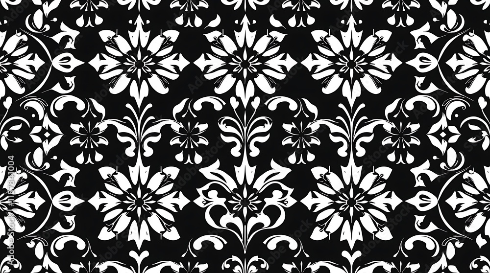 Poster damask pattern: elegant and intricate, this seamless damask pattern features a classic design of del