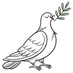 A happy dove holding a small olive branch in its beak Illustrator Artwork