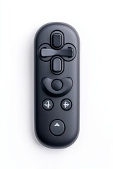 The TV remote is set apart on a white backdrop.