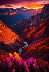 breathtaking vibrant sunsets over majestic mountain peaks warm color palette towering natural beauty, mountains, sky, horizon, clouds, colors, nature