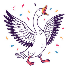 A jubilant goose flapping its wings with a triumphant expression