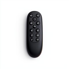 A television remote control with voice recognition, shown from the side on a white background.