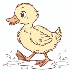 A playful duckling waddling on a tiny puddle Illustrator Artwork