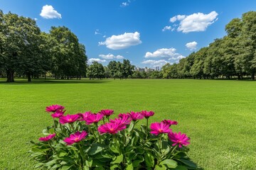 Obraz premium A meadow brimming with white and pink spring daisies under a clear blue sky