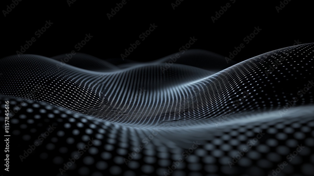 Poster abstract dark wave of glowing particles. digital data flow, technology concept.