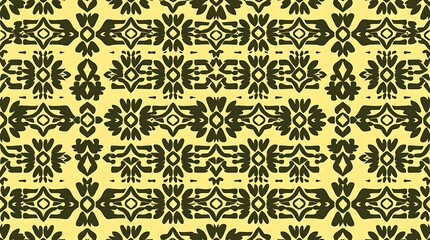 Geometric Ethnic Pattern: An abstract seamless pattern of geometric shapes and lines. The pattern is in shades of yellow and black, and features a repeating design of diamonds, triangles, and squares.