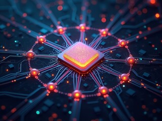 Futuristic quantum computing architecture showcasing advanced circuitry in a high-resolution setting with intricate designs