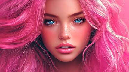 Fototapeta premium Portrait of a woman with pink hair.