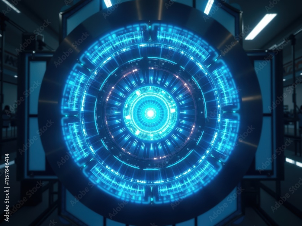 Aufkleber futuristic technology with glowing blue patterns and intricate designs in a modern laboratory settin