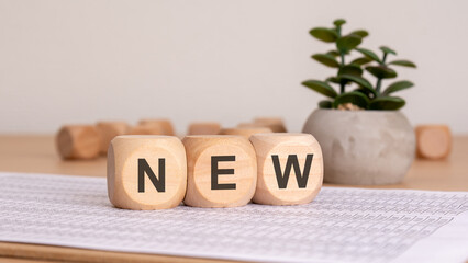 Fresh Start Beautifully Arranged Wooden Blocks Spell Out NEW with Minimalist Aesthetic Decor