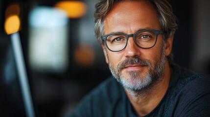 Fototapeta premium The man is wearing glasses and looking directly at the camera.