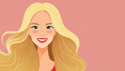 Smiling Young Woman with Long, Groomed Blonde Hair Posing Gracefully Against a Soft Pastel Background A Perfect Portrait for Fashion, Beauty, and Lifestyle Themes