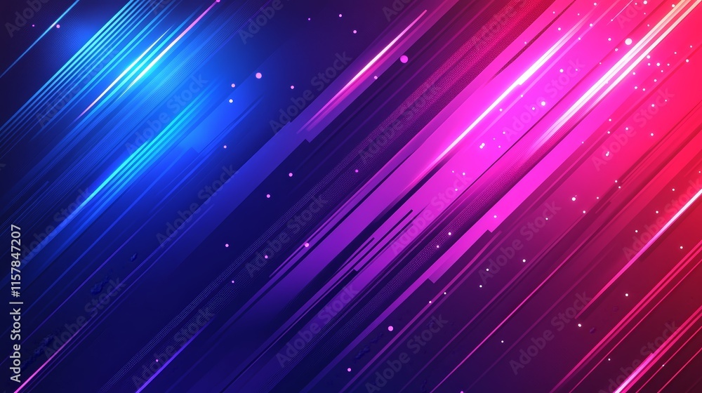 Fototapete abstract background with diagonal neon lines and glowing particles.