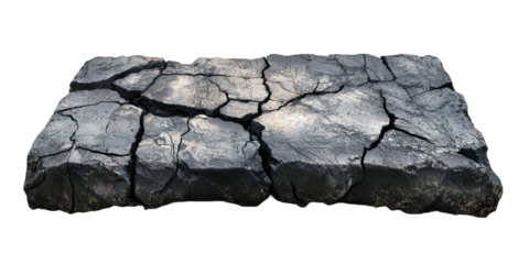 Cracked Black Surface with Textured Detail Isolated on transparent background