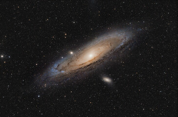 Andromeda Galaxy, M31. Long exposure and high resolution image, captured with an astronomic refractor Telescope. High quality photo