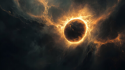 Abstract eclipse with stark light-dark contrasts and glowing corona for dramatic effect. Eclipticae. Illustration
