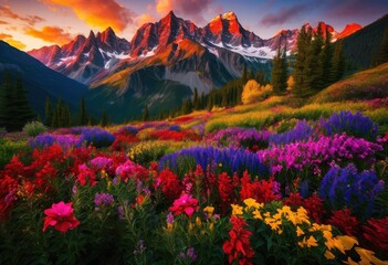 Fototapeta premium vivid floral display majestic mountainous landscape featuring stunning colors textures nature, rainbow, lgbtq, lgbt, pride, colorful, love, equality, bloom