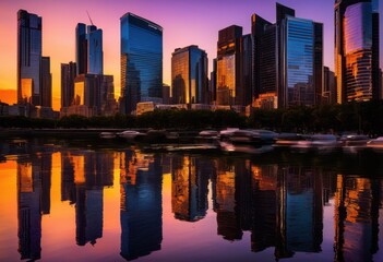 Fototapeta premium breathtaking vibrant city skylines capturing stunning colors sunset maximum marketing impact visual appeal, urban, buildings, architecture, lights, horizon
