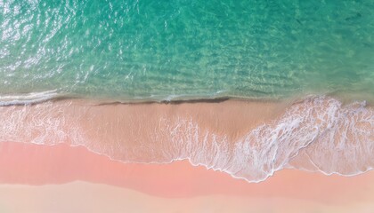 Breathtaking Aerial View of a Stunning Pink Beach Bathed in Relaxing Sunlight, Showcasing the Tranquil Sea Waves and Natural Beauty of Coastal Paradise